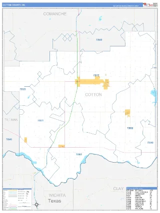 Cotton County, OK Business Reference style ZIP Code wall map