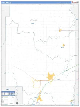 Craig County, OK Business Reference style ZIP Code wall map
