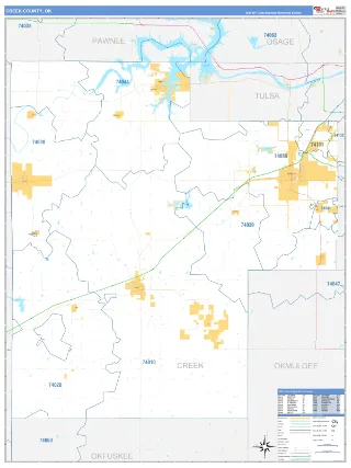 Creek County, OK Business Reference style ZIP Code wall map
