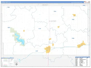 Custer County, OK Business Reference style ZIP Code wall map
