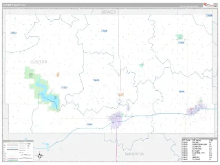 Custer County, OK Classic style ZIP Code wall map