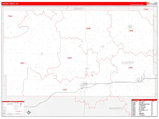 Custer County, OK RedLine style ZIP Code wall map