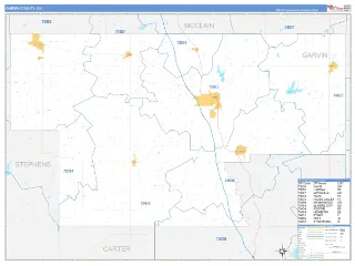 Garvin County, OK Business Reference style ZIP Code wall map