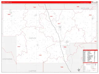 Garvin County, OK RedLine style ZIP Code wall map