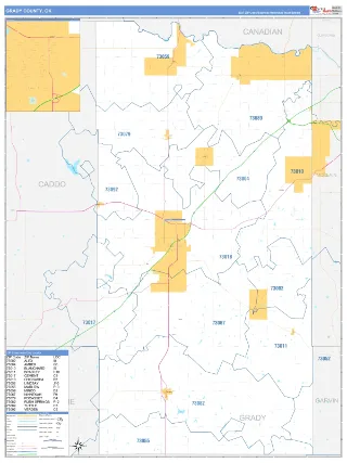 Grady County, OK Business Reference style ZIP Code wall map