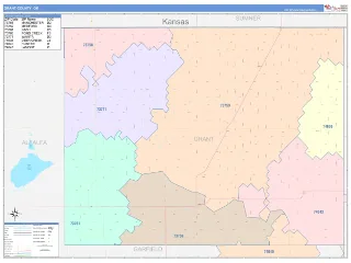 Grant County, OK ColorCast style ZIP Code wall map