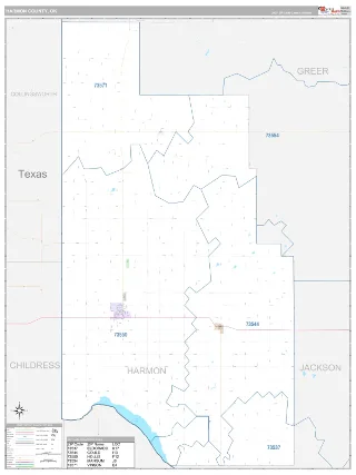 Harmon County, OK Classic style ZIP Code wall map