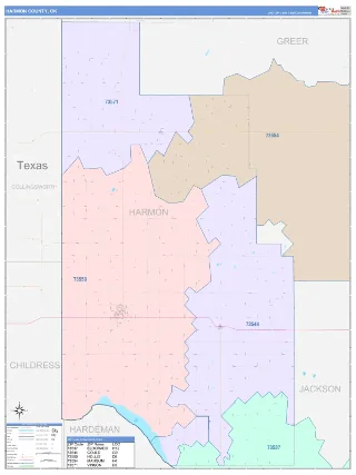 Harmon County, OK ColorCast style ZIP Code wall map