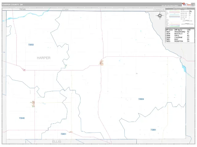 Harper County, OK ZIP Code Wall Map, Classic style