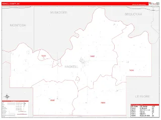 Haskell County, OK RedLine style ZIP Code wall map