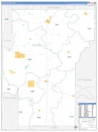 Hughes County, OK Business Reference style ZIP Code wall map