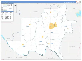 Jackson County, OK Business Reference style ZIP Code wall map