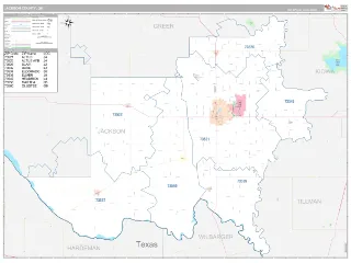Jackson County, OK Classic style ZIP Code wall map