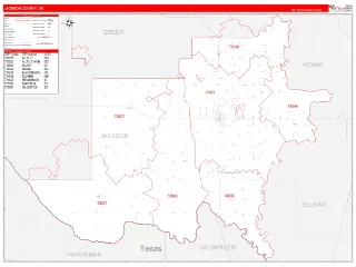 Jackson County, OK RedLine style ZIP Code wall map