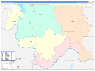 Jefferson County, OK ColorCast style ZIP Code wall map