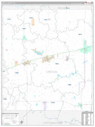 Lincoln County, OK Classic style ZIP Code wall map