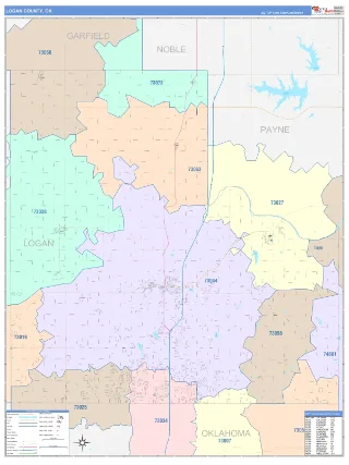 Logan County, OK ColorCast style ZIP Code wall map