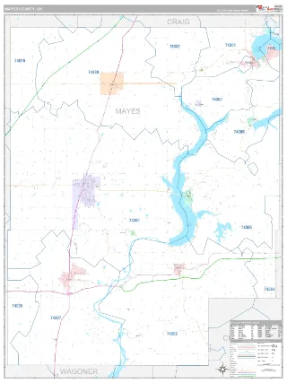 Mayes County, OK Classic style ZIP Code wall map