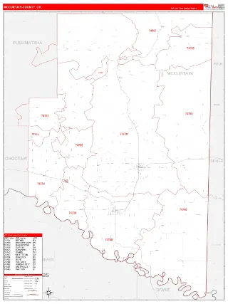 McCurtain County, OK RedLine style ZIP Code wall map