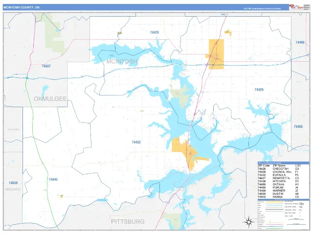 McIntosh County, OK ZIP Code Wall Map, Business Reference style