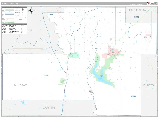 Murray County, OK ZIP Code Wall Map, Classic style