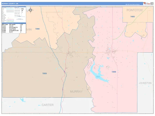 Murray County, OK ZIP Code Wall Map, ColorCast style