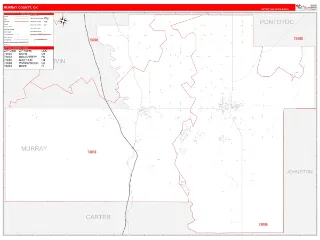 Murray County, OK RedLine style ZIP Code wall map