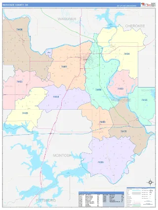 Muskogee County, OK ColorCast style ZIP Code wall map