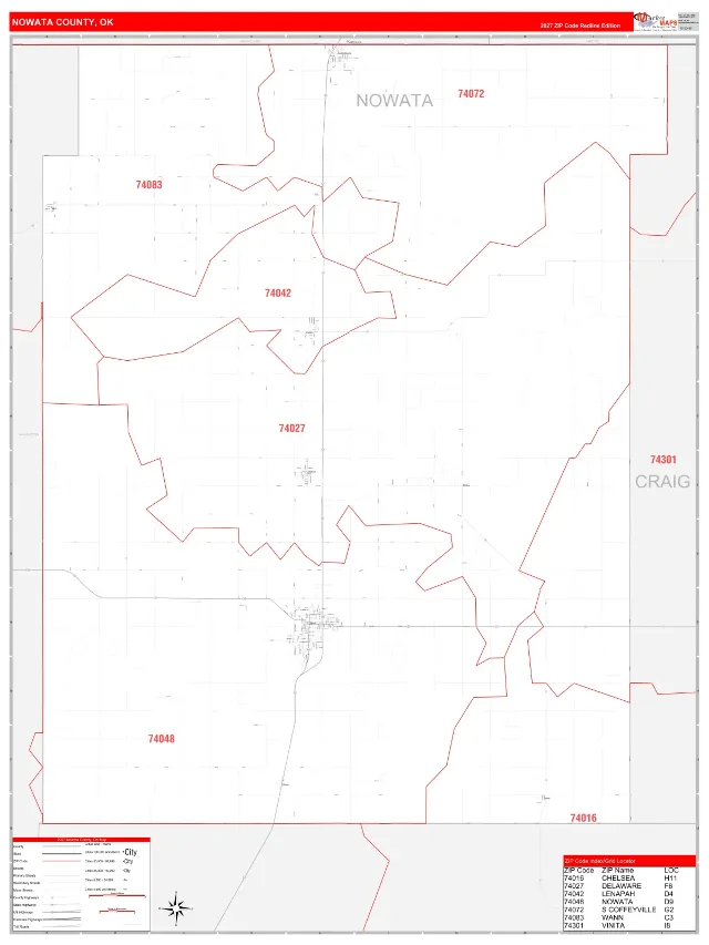 Nowata County, OK ZIP Code Wall Map, RedLine style