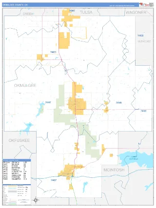 Okmulgee County, OK Business Reference style ZIP Code wall map
