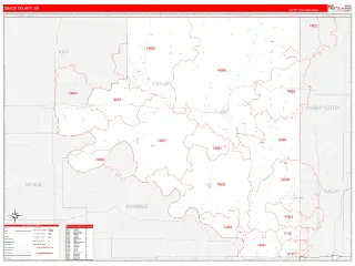 Osage County, OK RedLine style ZIP Code wall map