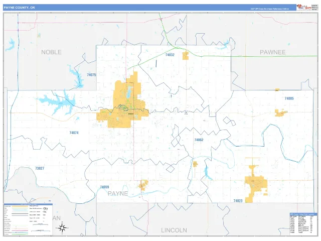 Payne County, OK ZIP Code Wall Map, Business Reference style