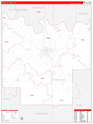Pontotoc County, OK RedLine style ZIP Code wall map