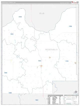Roger Mills County, OK Classic style ZIP Code wall map