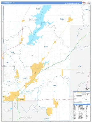 Rogers County, OK Business Reference style ZIP Code wall map