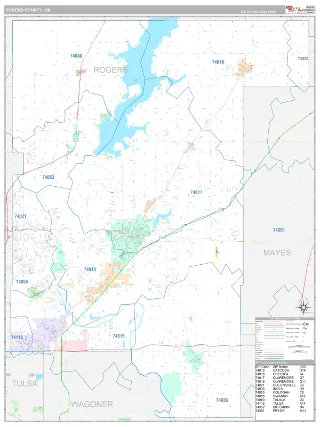 Rogers County, OK Classic style ZIP Code wall map