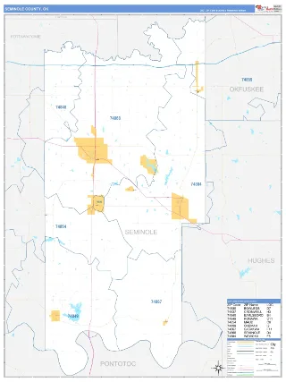 Seminole County, OK Business Reference style ZIP Code wall map