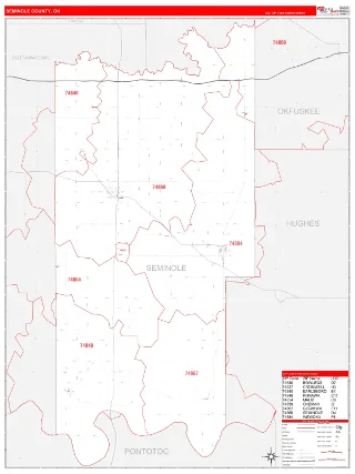 Seminole County, OK RedLine style ZIP Code wall map