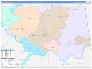 Sequoyah County, OK ColorCast style ZIP Code wall map