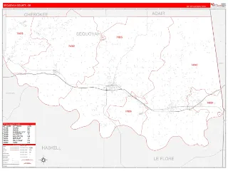 Sequoyah County, OK RedLine style ZIP Code wall map
