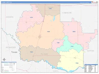 Tillman County, OK ColorCast style ZIP Code wall map