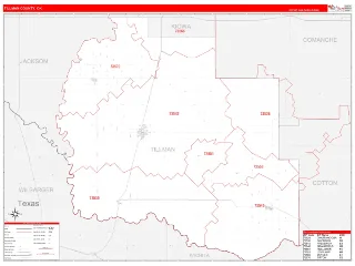 Tillman County, OK RedLine style ZIP Code wall map