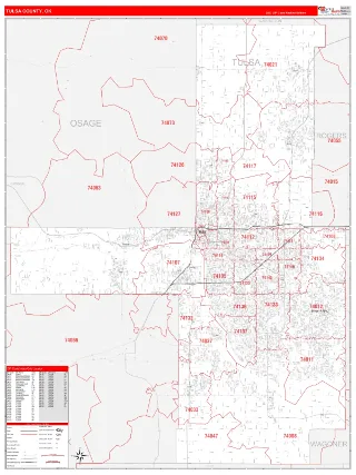 Tulsa County, OK RedLine style ZIP Code wall map