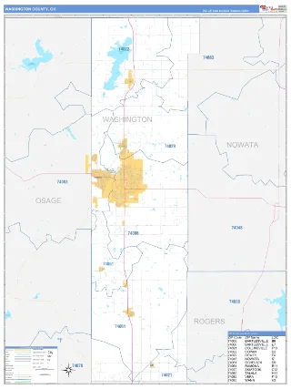 Washington County, OK Business Reference style ZIP Code wall map