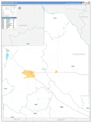 Woodward County, OK Business Reference style ZIP Code wall map