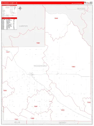 Woodward County, OK RedLine style ZIP Code wall map