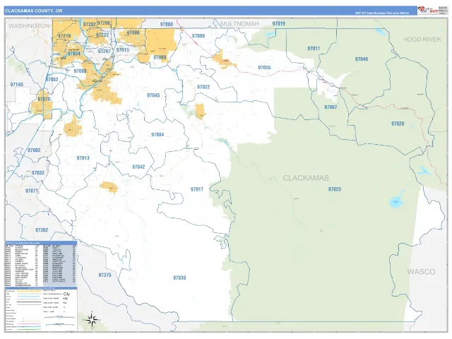 Clackamas County, OR ZIP Code Wall Map, Business Reference style
