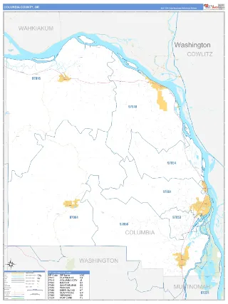 Columbia County, OR Business Reference style ZIP Code wall map