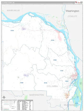 Columbia County, OR Classic style ZIP Code wall map