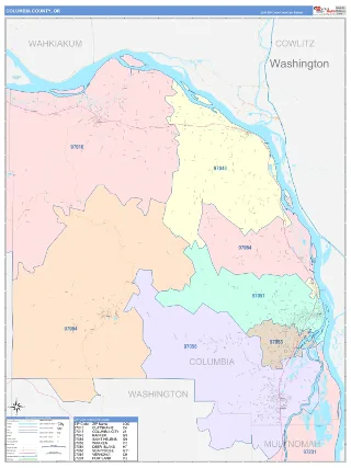 Columbia County, OR ColorCast style ZIP Code wall map